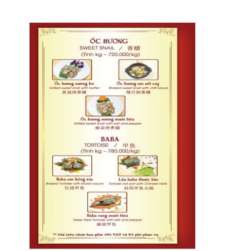 Menu Nhà Hàng Long Hải - Vincom