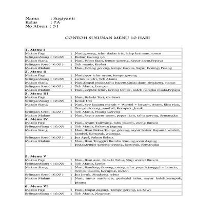 Menu makanan 10 hari
