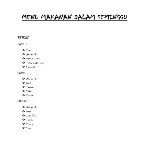 Menu makanan dalam seminggu | DOCX