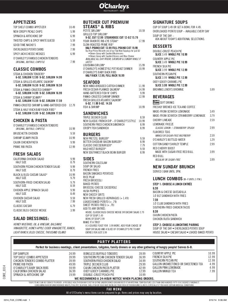 Menu o charleys