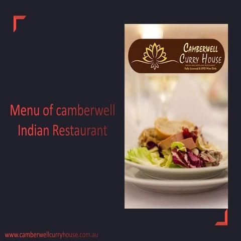 Menu of camberwell indian restaurant 
