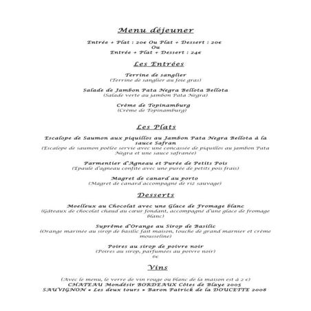 Notre Menu
