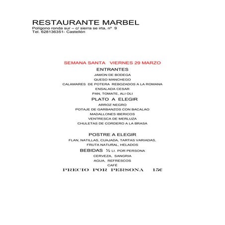 Menús comida días de torneo