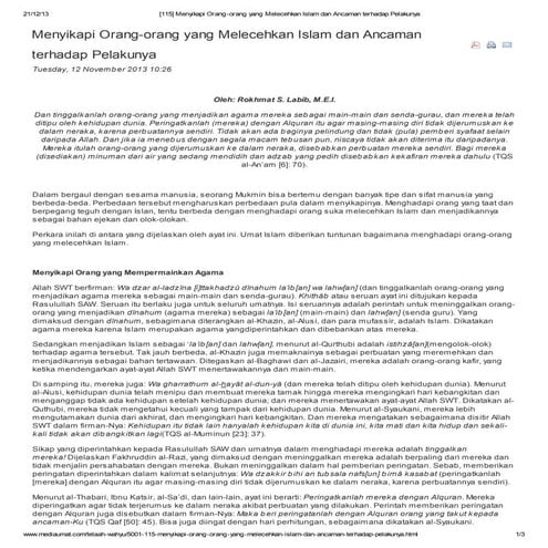 Menyikapi orang orang yang melecehkan islam dan ancaman terhadap pelakunya