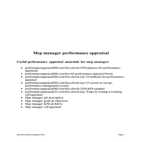 Mep manager performance appraisal