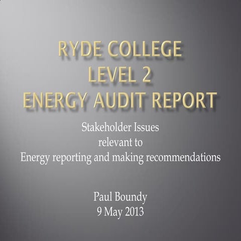 Ryde College Energy Audit - Cost Benefit Analysis