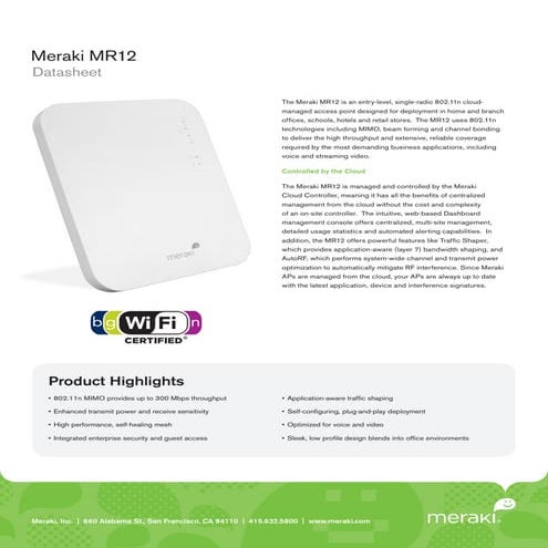 Meraki Datasheet MR12