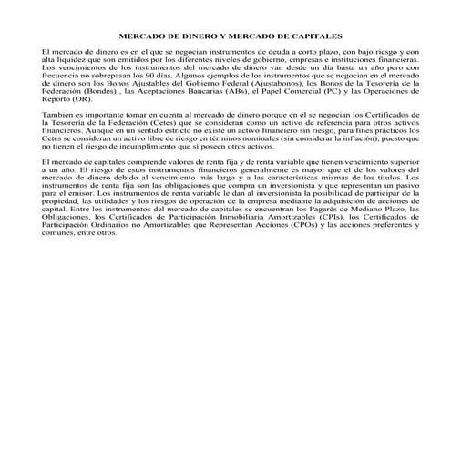 Mercado de dinero y mercado de capitales | PDF