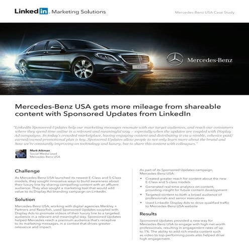Mercedes-Benz Case Study: Getting more mileage from shareable content with LinkedIn Sponsored Updates