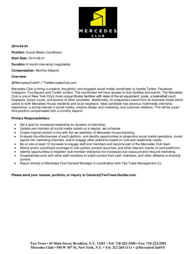 Mercedes club social media coordinator job description