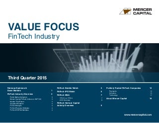 Mercer Capital's Value Focus: FinTech Industry - Third Quarter 2015