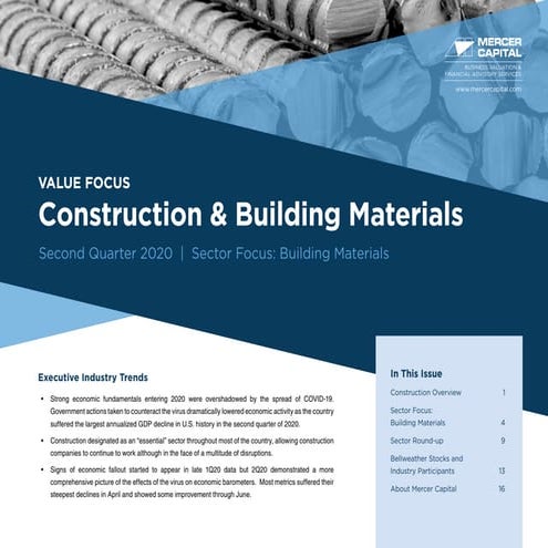 Mercer Capital's Value Focus: Construction and Building Materials | Q2 2020 |...