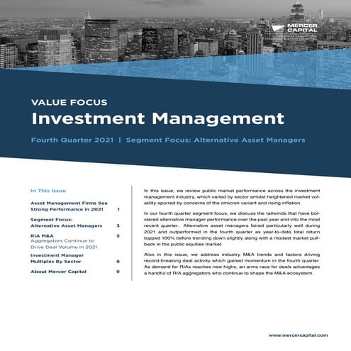 Mercer Capital's Investment Management Industry Newsletter | Q4 2021 | Focus: Alternative Asset Managers