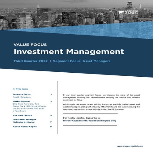 Mercer Capital's Investment Management Industry Newsletter | Q3 2022 | Focus: Asset Managers