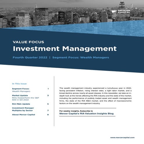 Mercer Capital's Investment Management Industry Newsletter | Q4 2023 | Focus: Wealth Managers