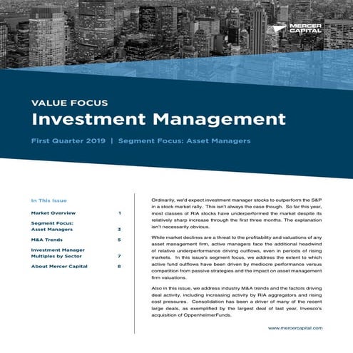 Mercer Capital's Investment Management Industry Newsletter | Q1 2019 | Focus:...