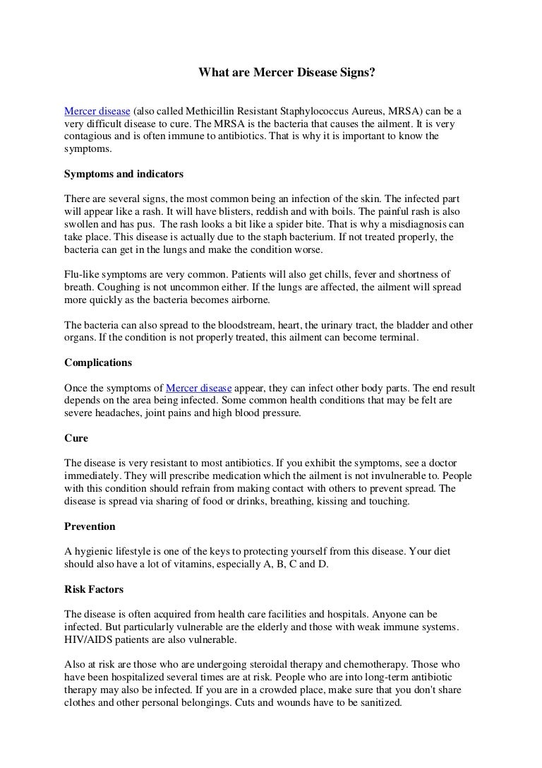 Signs And Symptoms of Mercer's Disease