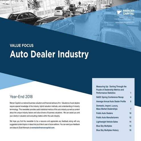 Mercer Capital's Value Focus: Auto Dealer Industry | Year-End 2018