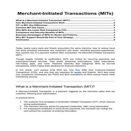 What is a Merchant-Initiated Transaction (MIT) | PDF