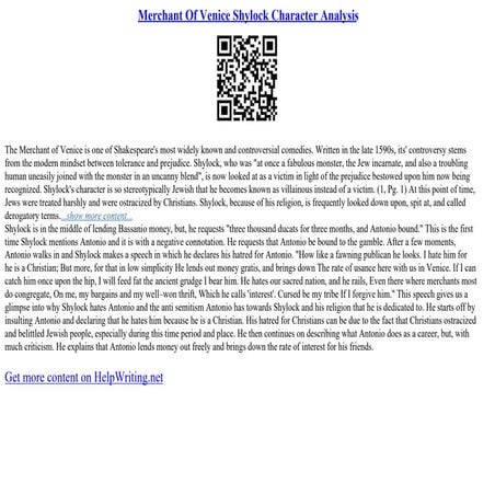 Shylock Merchant Of Venice Character Analysis