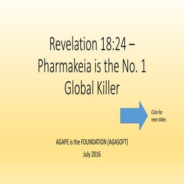 Pharmaceuticals is the no. 1 global killer cited in Revelation 18,24