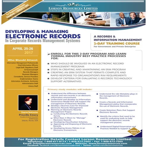Course Outline - Managing Electronic Records in Corporate RIM Systems 