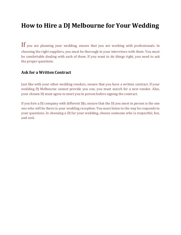 dj hire melbourne dj wedding contract