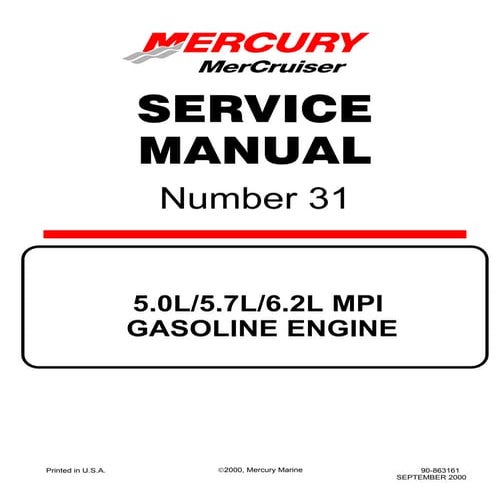 Mercury mercruiser gasoline engines 5.0 l mpi alpha and bravo service repair manual  0m300000