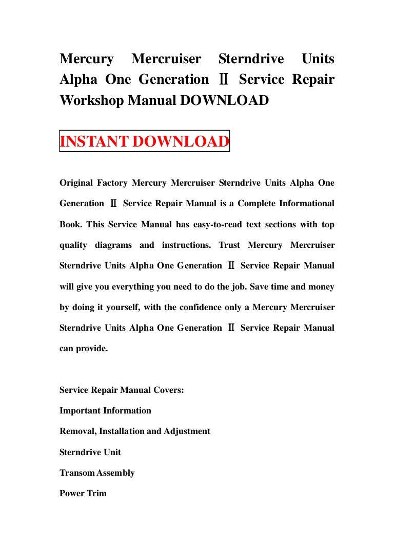 Mercruiser Sterndrive Information Engine Manual