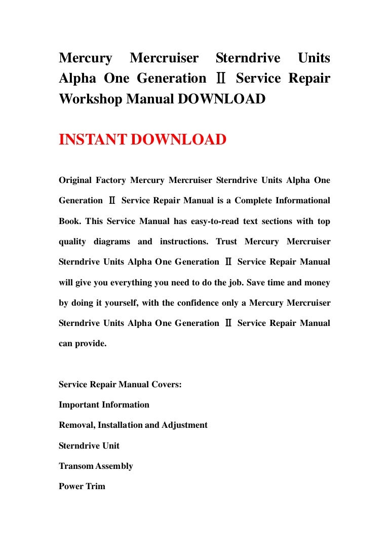 Mercruiser Alpha One Service User Manuals User Manuals