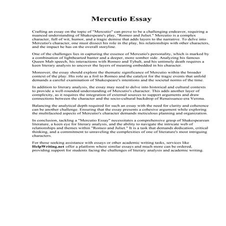 Mercutio Essay. South Dakota School of Mines and Technology