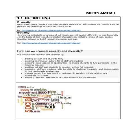 Understand equality, diversity and inclusion in health and social care