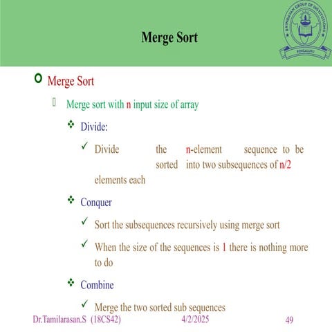 MERGE and Quick Sort algorithm explain ppt | PPT