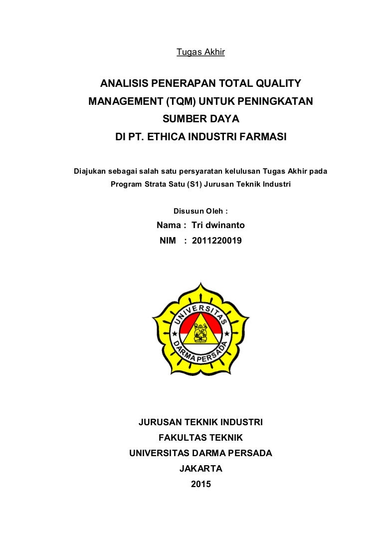 ANALISIS PENERAPAN TOTAL QUALITY MANAGEMENT TQM UNTUK PENINGKATAN S