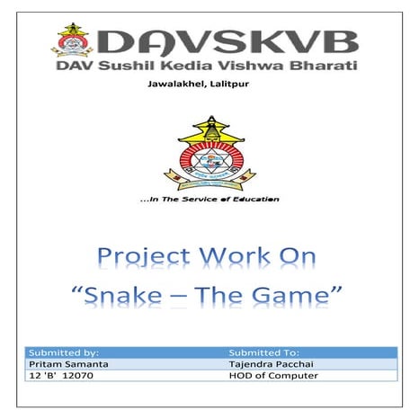 Computer Project For Class XII Topic - The Snake Game | PDF