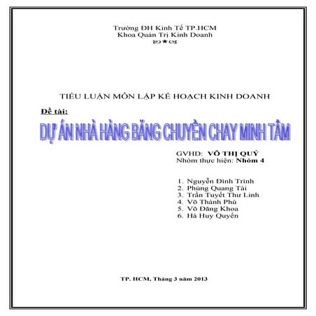 luận văn TIỂU LUẬN MÔN LẬP KẾ HOẠCH KINH DOANH dự án nhà hàng băng chuyền cha...