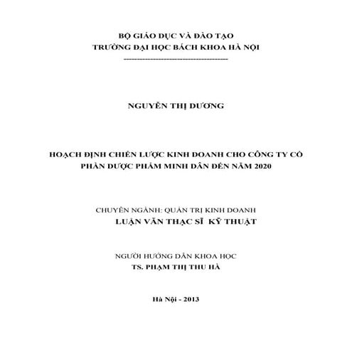 Luận văn: Hoạch định chiến lược kinh doanh cho Công ty cổ phần dược phẩm Minh...