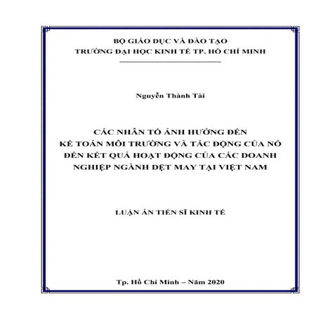 Luận án: Các nhân tố ảnh hưởng đến kế toán môi trường và tác động của ...