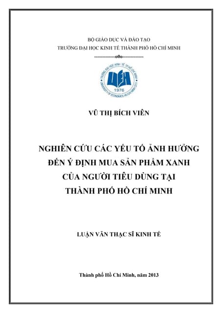 Luận văn: Nghiên cứu các yếu tố ảnh hưởng đến ý định mua sản phẩm xanh của ng...