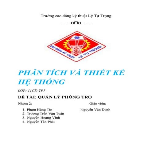 Đè tài: Phân tích thiết kế hệ thống quản lí phòng trọ, HAY