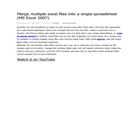 Merge multiple excel files into a single spreadsheet | PDF