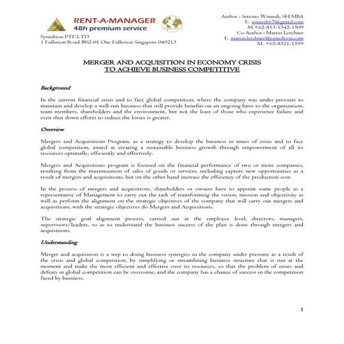 Merger & acquisition in economy crisis to Achieve Business Competitive