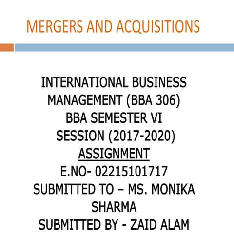 MERGER AND ACQUISITIONS