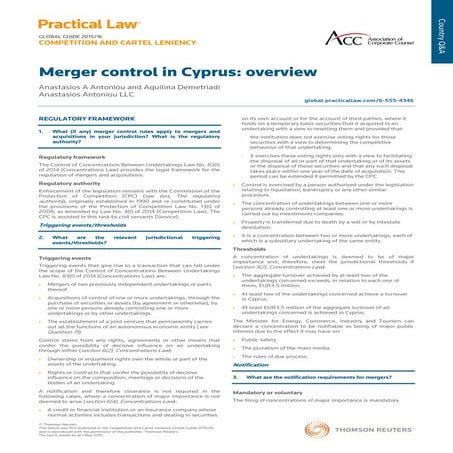 Merger Control in Cyprus: Overview | PDF