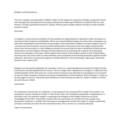 Mergers and acquisitions