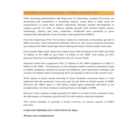 Mergers and acquisitions   an indian perspective