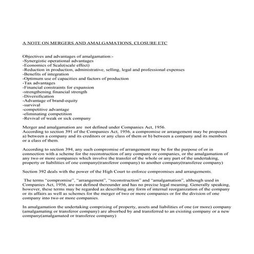 Mergers and amalgamations