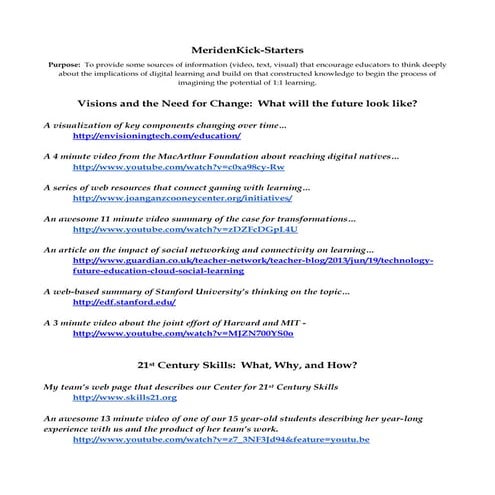 Meriden kick starter resources