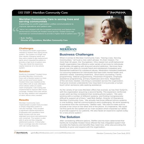 Meridian Healthcare IT Customer Case Study | EarthLink Business | PDF
