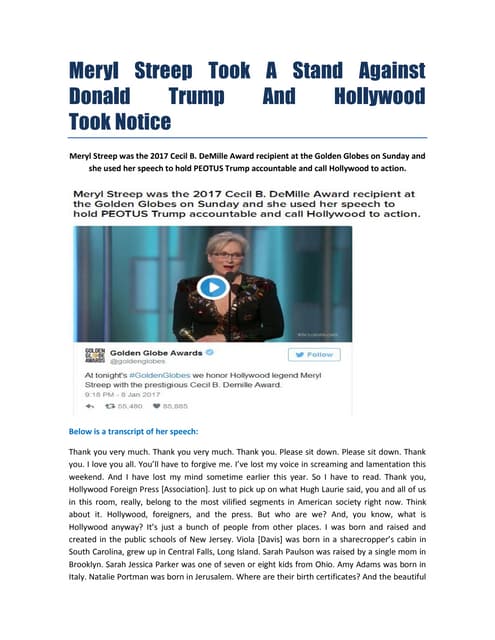 Meryl streep took a stand against donald trump